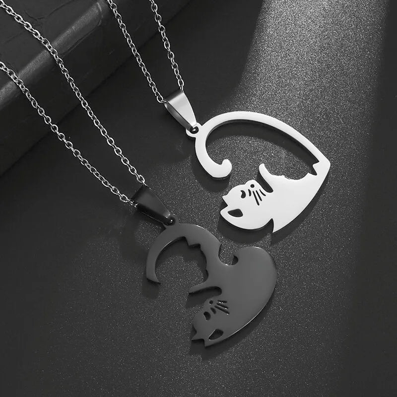 Hug Love Pet Cat Pairing Couple Necklace