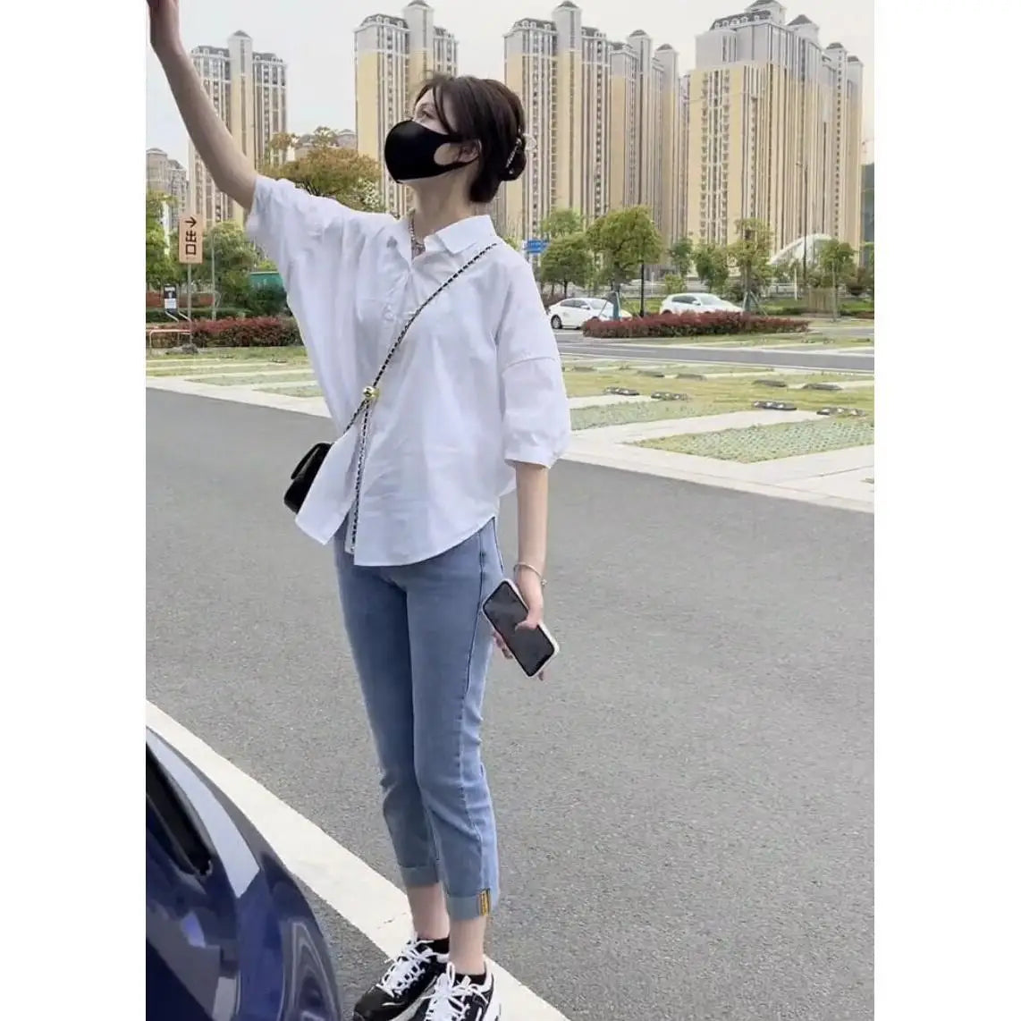 Cotton Polo Mid-sleeve Top