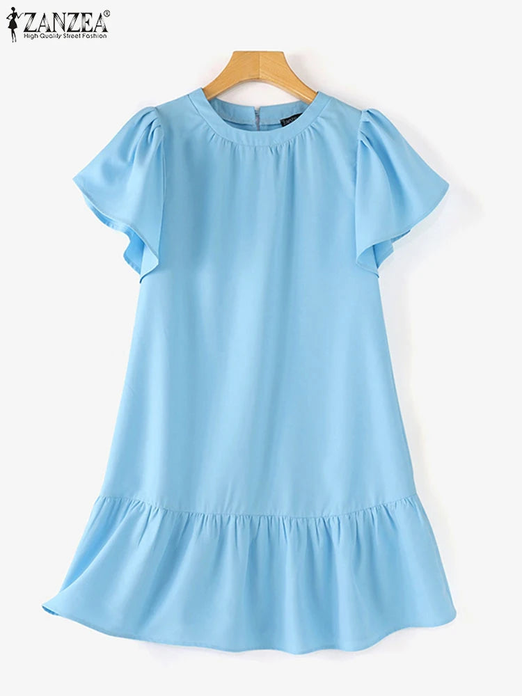 Korean Fashion Ruffled Short Sleeve Sundress