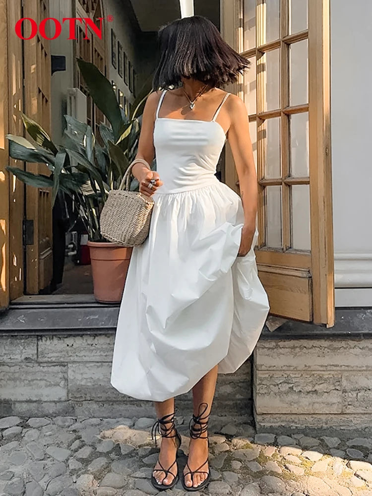 White Inner Sling Spaghetti Strap Dress