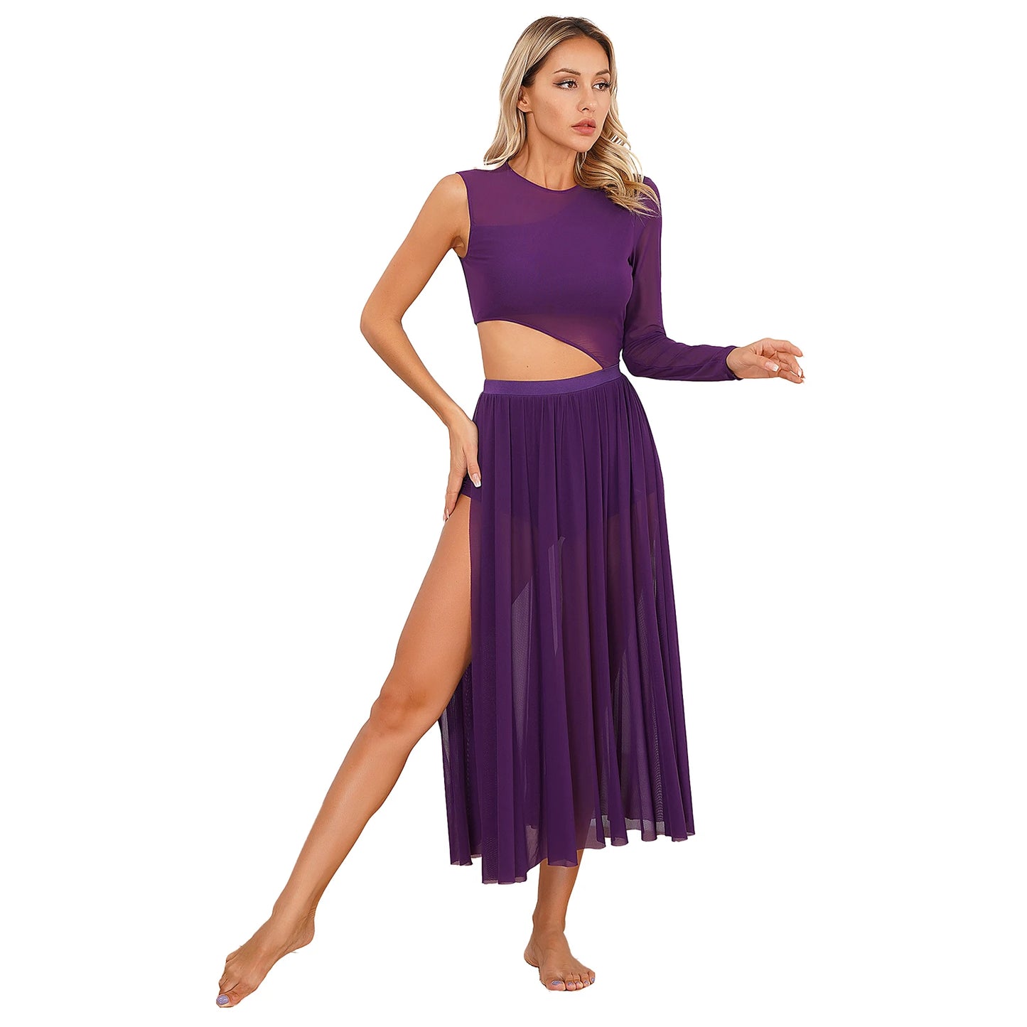 Cutout Patchwork Round Neck Dress Modern Dance Dress