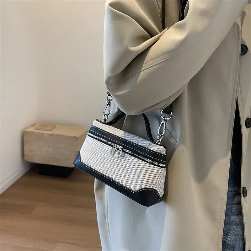 High quality canvas women's box shoulder bag