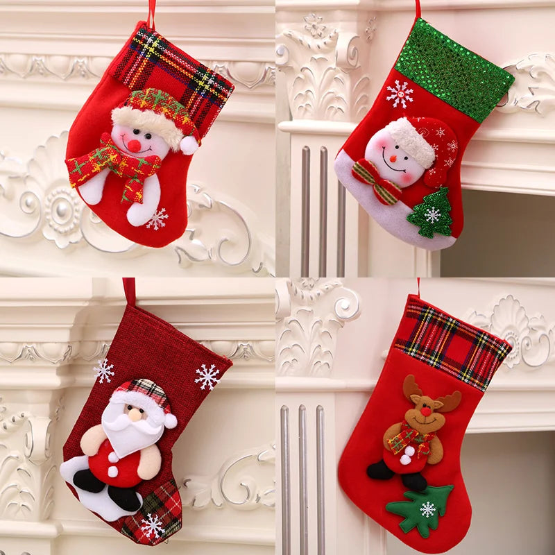 2024 New Year Christmas Stocking Sack Xmas Gifts Candy Bag Noel Christmas Decorations For Children Home Navidad Sock Tree Decor