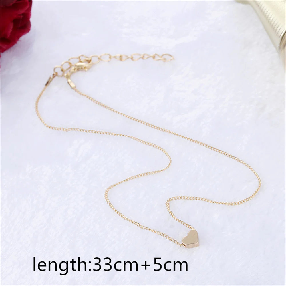 Fashion Gold Color Cute Love Heart Triangle Round Design Pendant Necklace