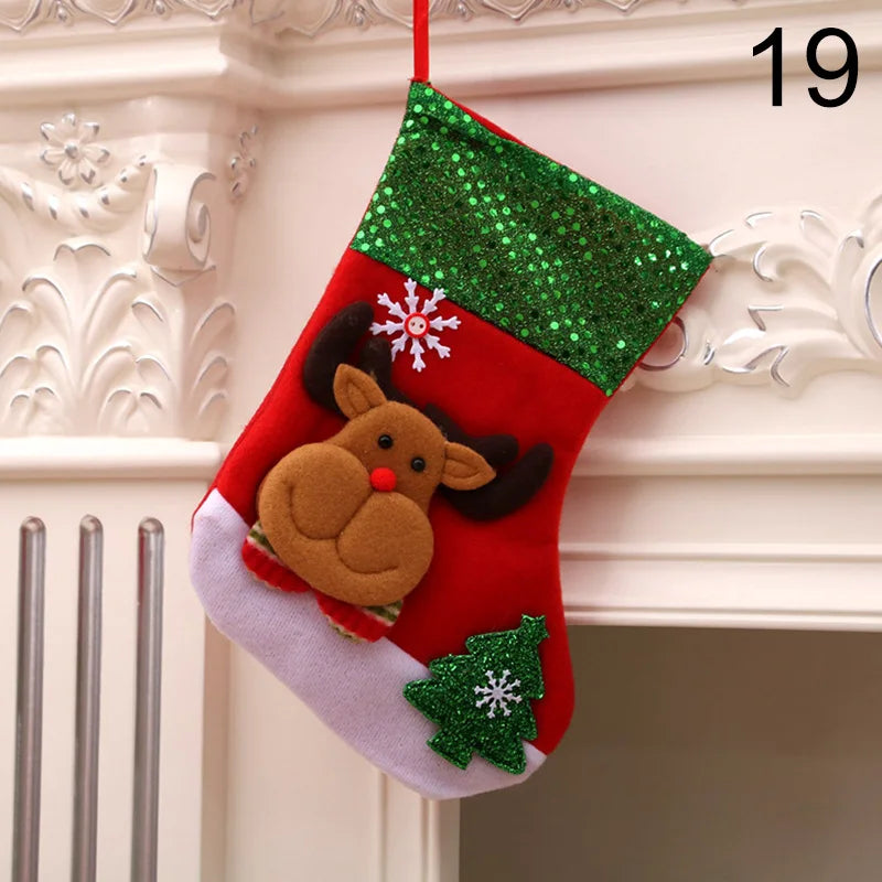 2024 New Year Christmas Stocking Sack Xmas Gifts Candy Bag Noel Christmas Decorations For Children Home Navidad Sock Tree Decor