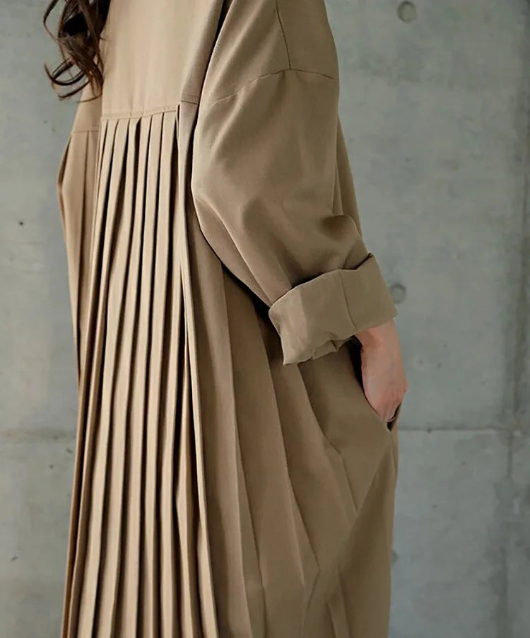 Pleated Long Sleeve Casual Dresses Fashion Oversize Ladies Clothes