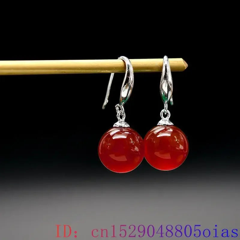 Green Real Jade Bead Earrings 925 Silver Gift Talismans Designer Carved