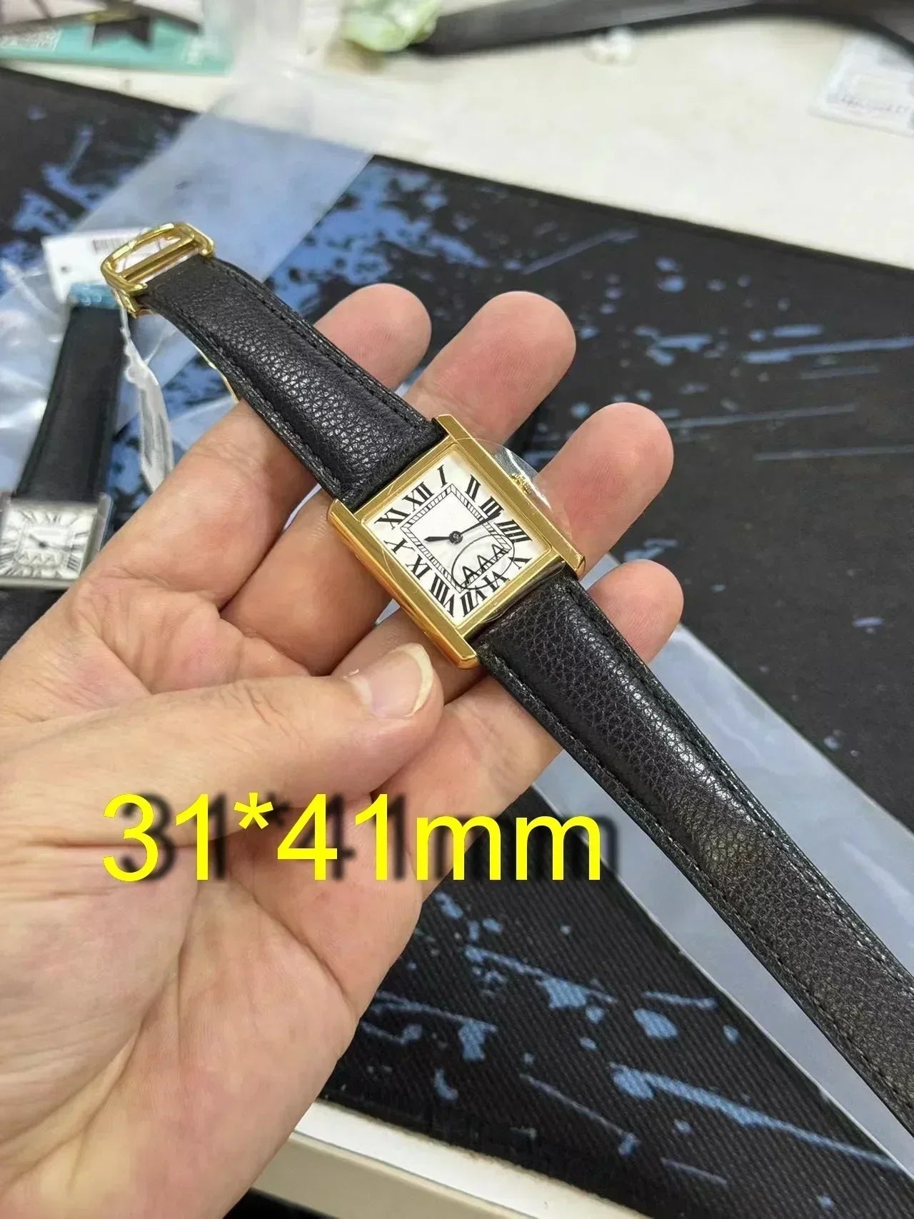 Luxury New Quartz Movement Watch for Men Women Fashion Square Simple Genuine Black Leather Silver Yellow Gold WristWatch