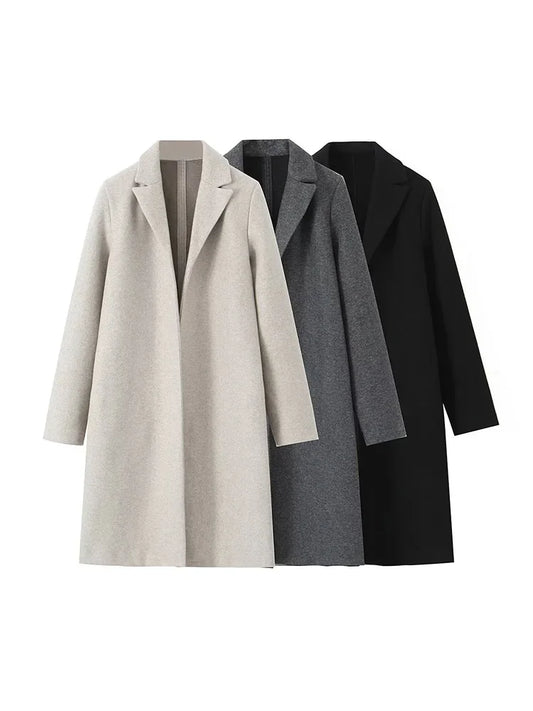 Solid Open Stitch Long Trench Coats