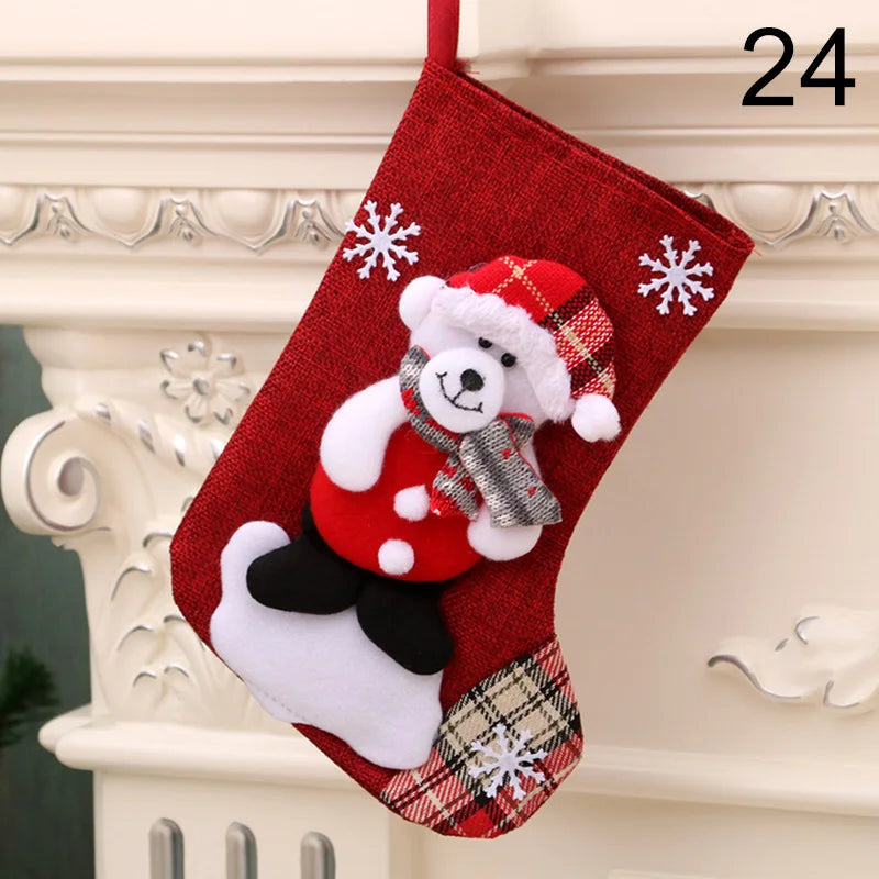 2024 New Year Christmas Stocking Sack Xmas Gifts Candy Bag Noel Christmas Decorations For Children Home Navidad Sock Tree Decor