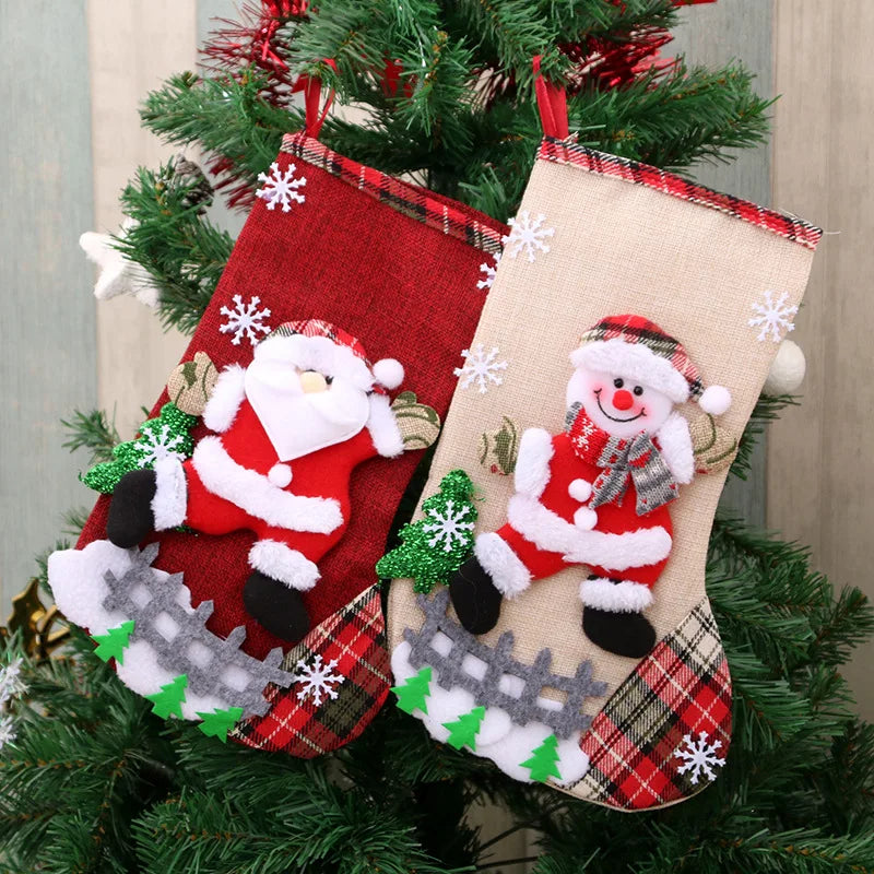 2024 New Year Christmas Stocking Sack Xmas Gifts Candy Bag Noel Christmas Decorations For Children Home Navidad Sock Tree Decor