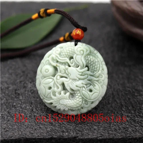 Natural White Green Chinese Jade Dragon Pendant Necklace