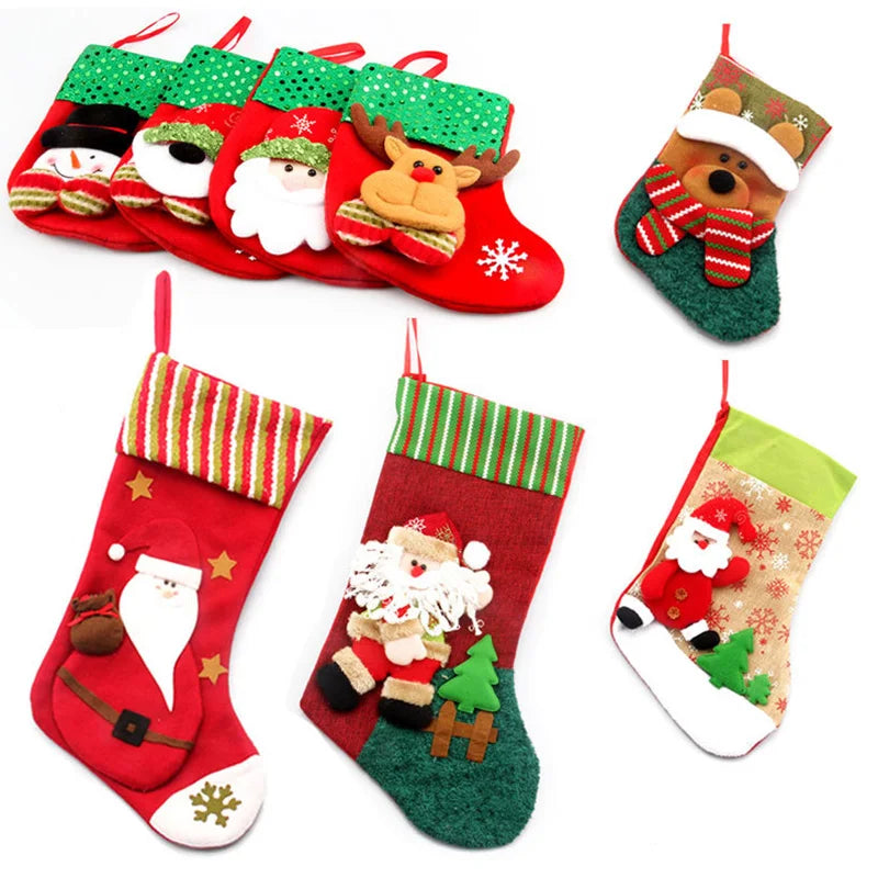 2024 New Year Christmas Stocking Sack Xmas Gifts Candy Bag Noel Christmas Decorations For Children Home Navidad Sock Tree Decor