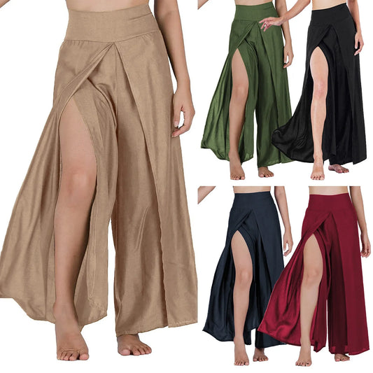 High Waisted Elastic  Pleated  Flare  Pants