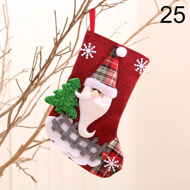 2024 New Year Christmas Stocking Sack Xmas Gifts Candy Bag Noel Christmas Decorations For Children Home Navidad Sock Tree Decor