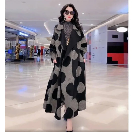 Polka Dot Long Windbreaker Loose Overcoat