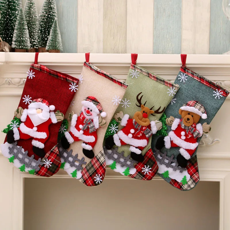 2024 New Year Christmas Stocking Sack Xmas Gifts Candy Bag Noel Christmas Decorations For Children Home Navidad Sock Tree Decor