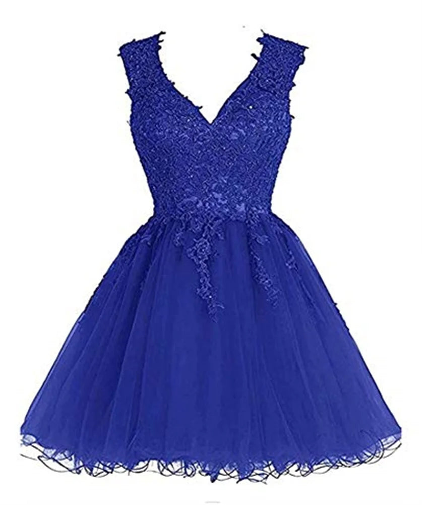 Lace Appliques Homecoming Dresses for Teens Mini V-Neck Backless Prom Dress