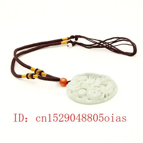 Natural White Green Chinese Jade Dragon Pendant Necklace