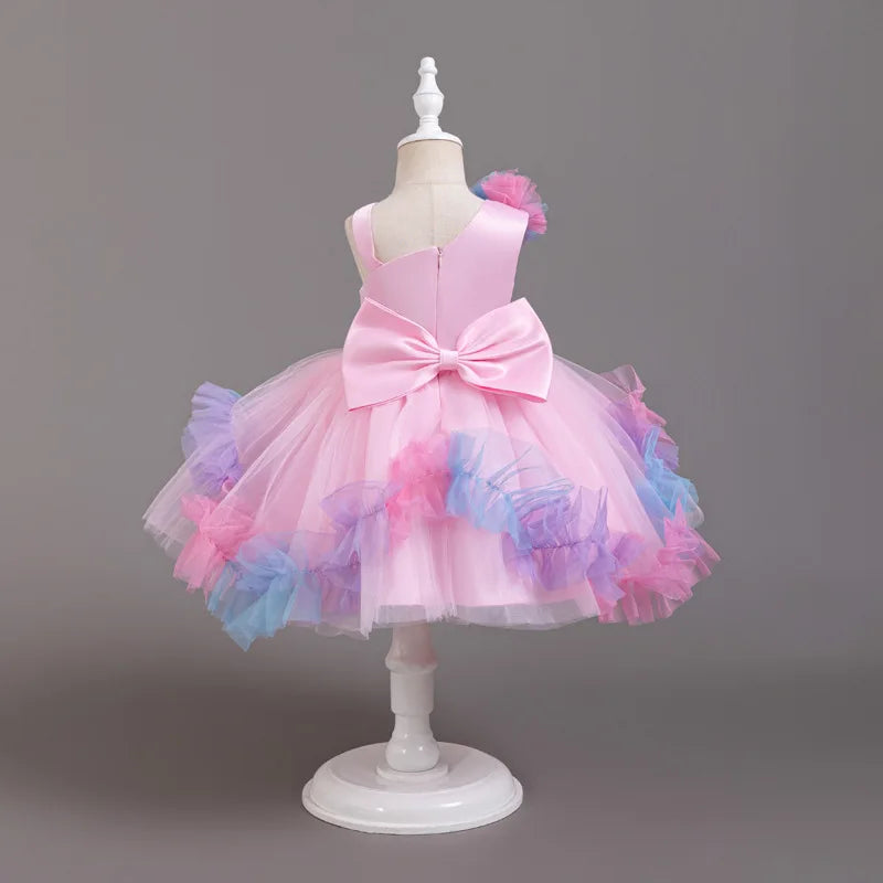 Elegant Dresses Colorful Tutu Baby Girl Dress Sequined Sash Children's Wedding Party Gown 1-6 Years