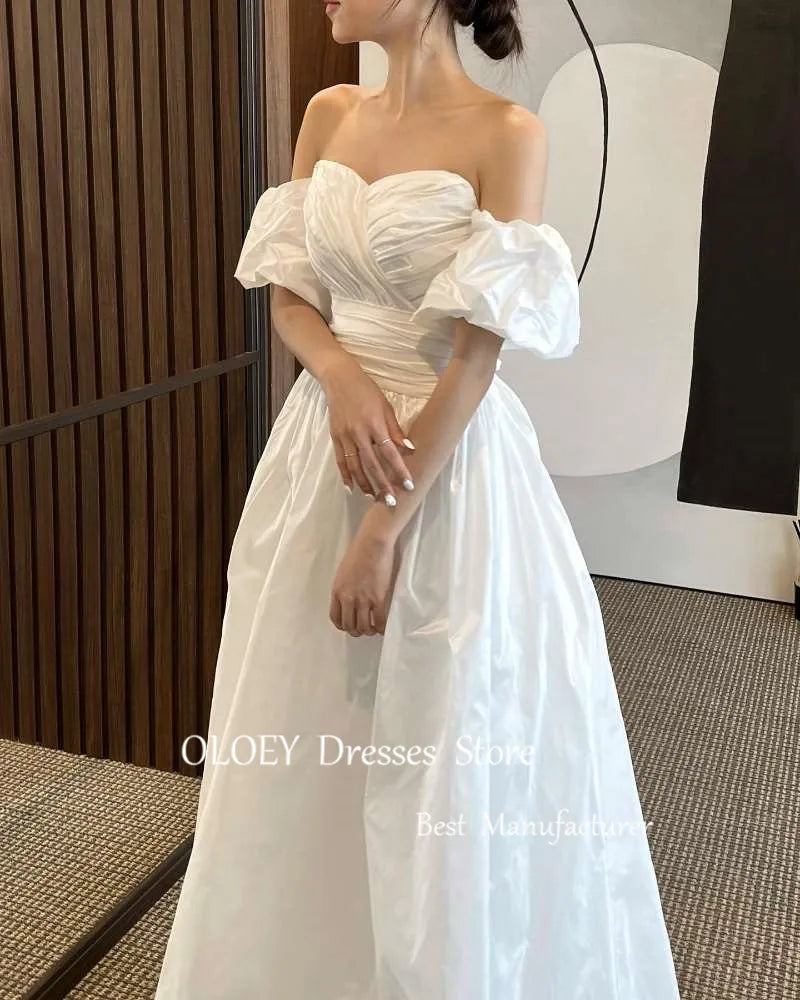 OLOEY Modest Simple Wedding Dresses Off Shoulder Sweetheart Belt Korean Bridal Gowns Customised Formal Party Dress