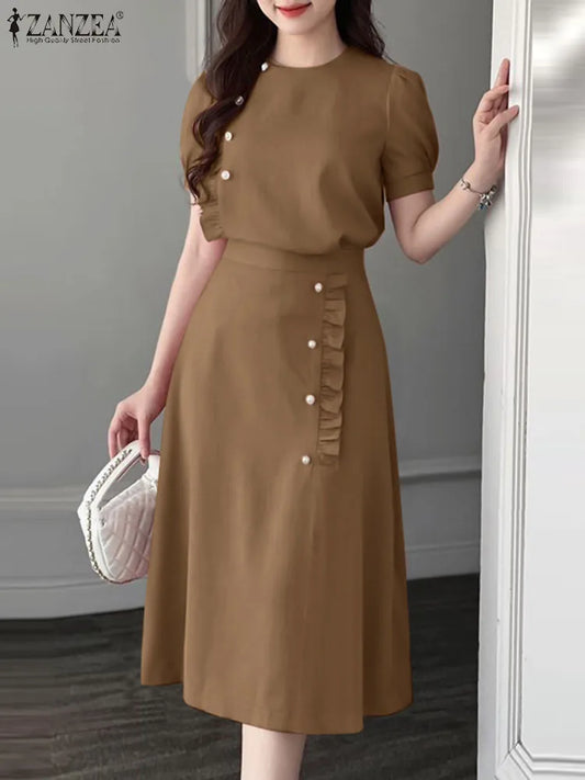 2PCS Puff Short Sleeve Dress Sets