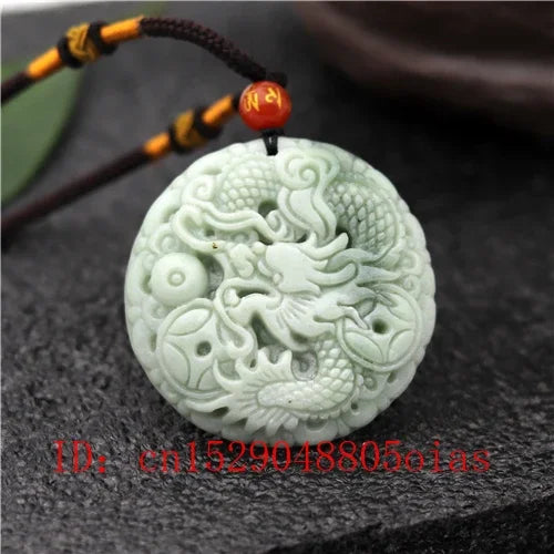 Natural White Green Chinese Jade Dragon Pendant Necklace