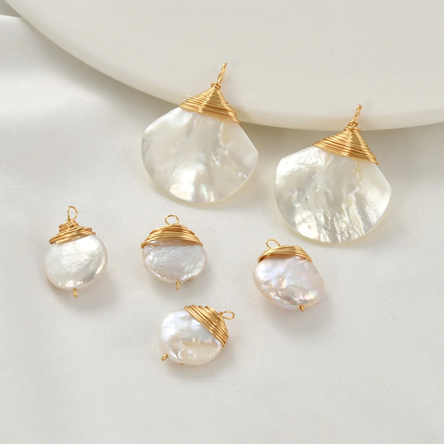 1pc Brass Charms Gold Color Wire Wrapped White Baroque Natural Pearl Pendants and Earrings