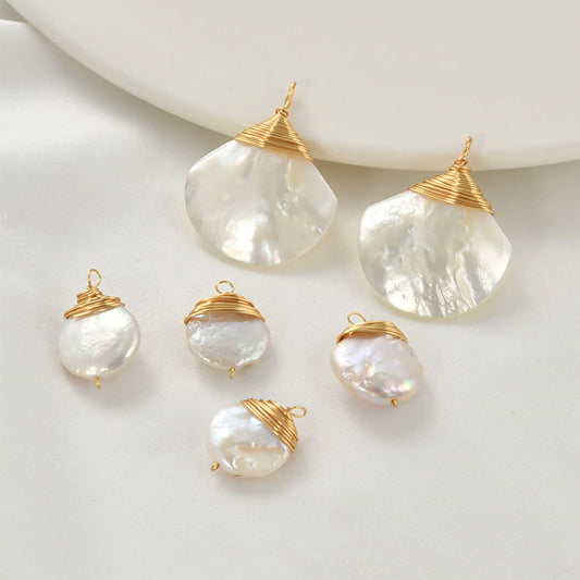 1pc Brass Charms Gold Color Wire Wrapped White Baroque Natural Pearl Pendants and Earrings