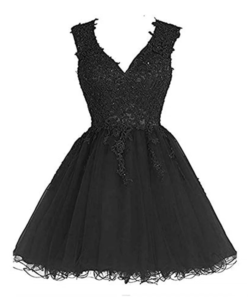 Lace Appliques Homecoming Dresses for Teens Mini V-Neck Backless Prom Dress