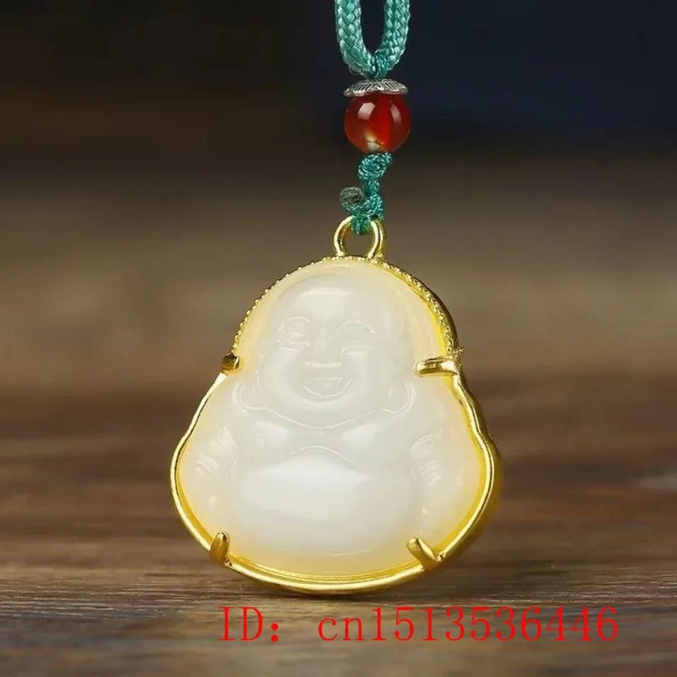 Jade Buddhism Pendant Amulet 925 Silver Fashion Crystal Charm Zircon Chalcedony Necklace Natural Gemstone Women Gifts