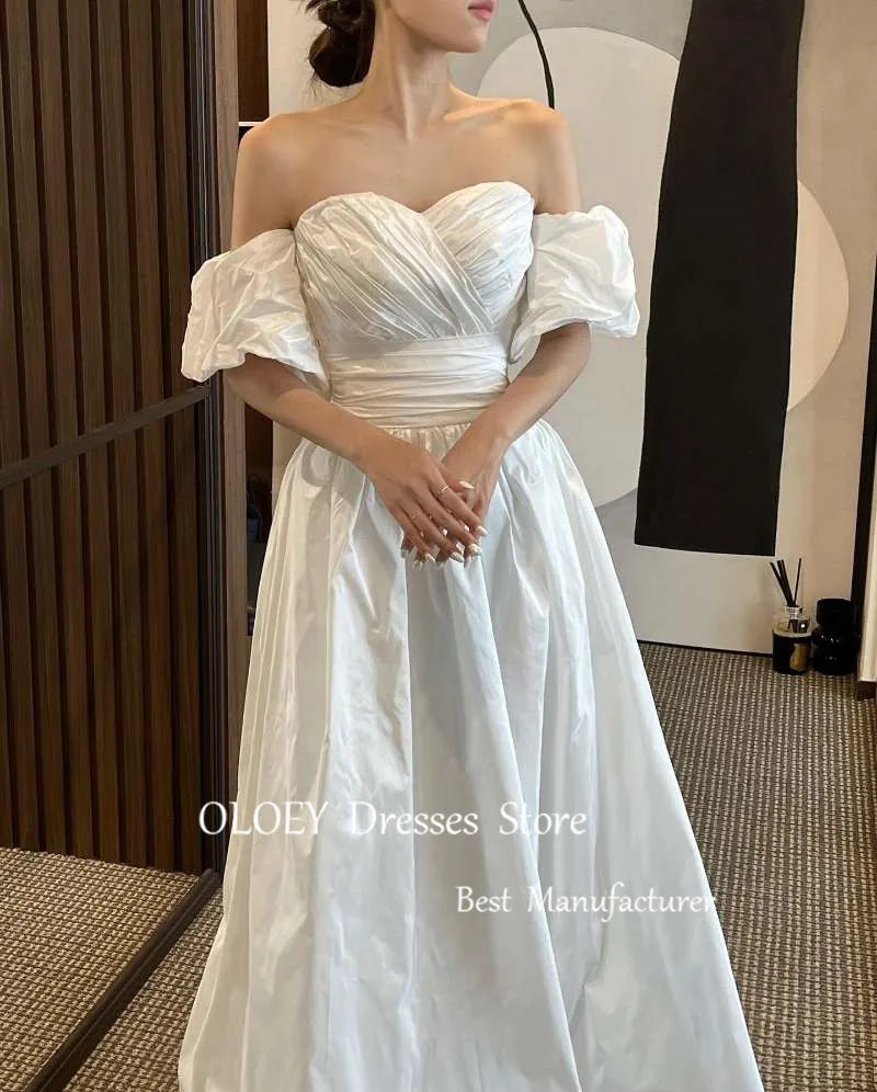 OLOEY Modest Simple Wedding Dresses Off Shoulder Sweetheart Belt Korean Bridal Gowns Customised Formal Party Dress