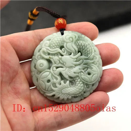 Natural White Green Chinese Jade Dragon Pendant Necklace