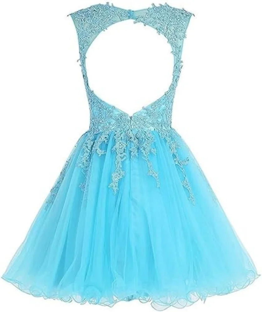 Lace Appliques Homecoming Dresses for Teens Mini V-Neck Backless Prom Dress