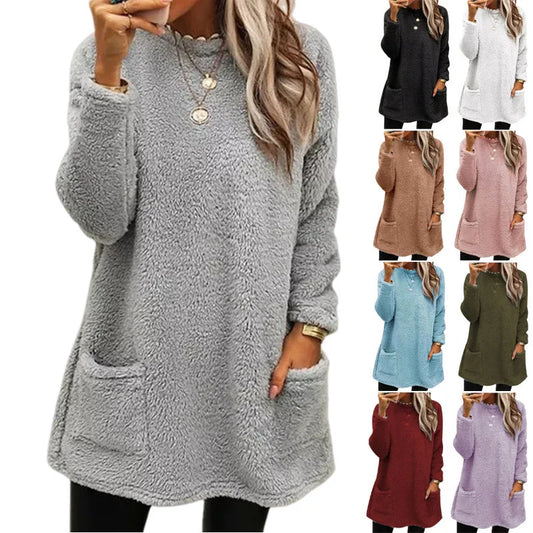 New Long Sleeve Pullover Pocket Oversize Loose Top