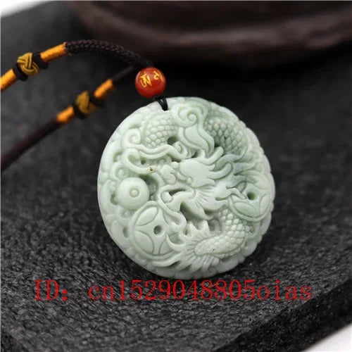 Natural White Green Chinese Jade Dragon Pendant Necklace