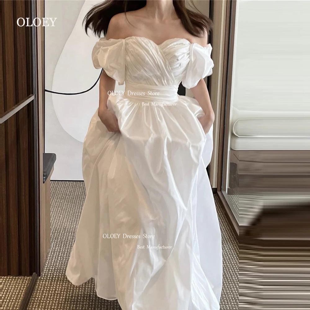 OLOEY Modest Simple Wedding Dresses Off Shoulder Sweetheart Belt Korean Bridal Gowns Customised Formal Party Dress