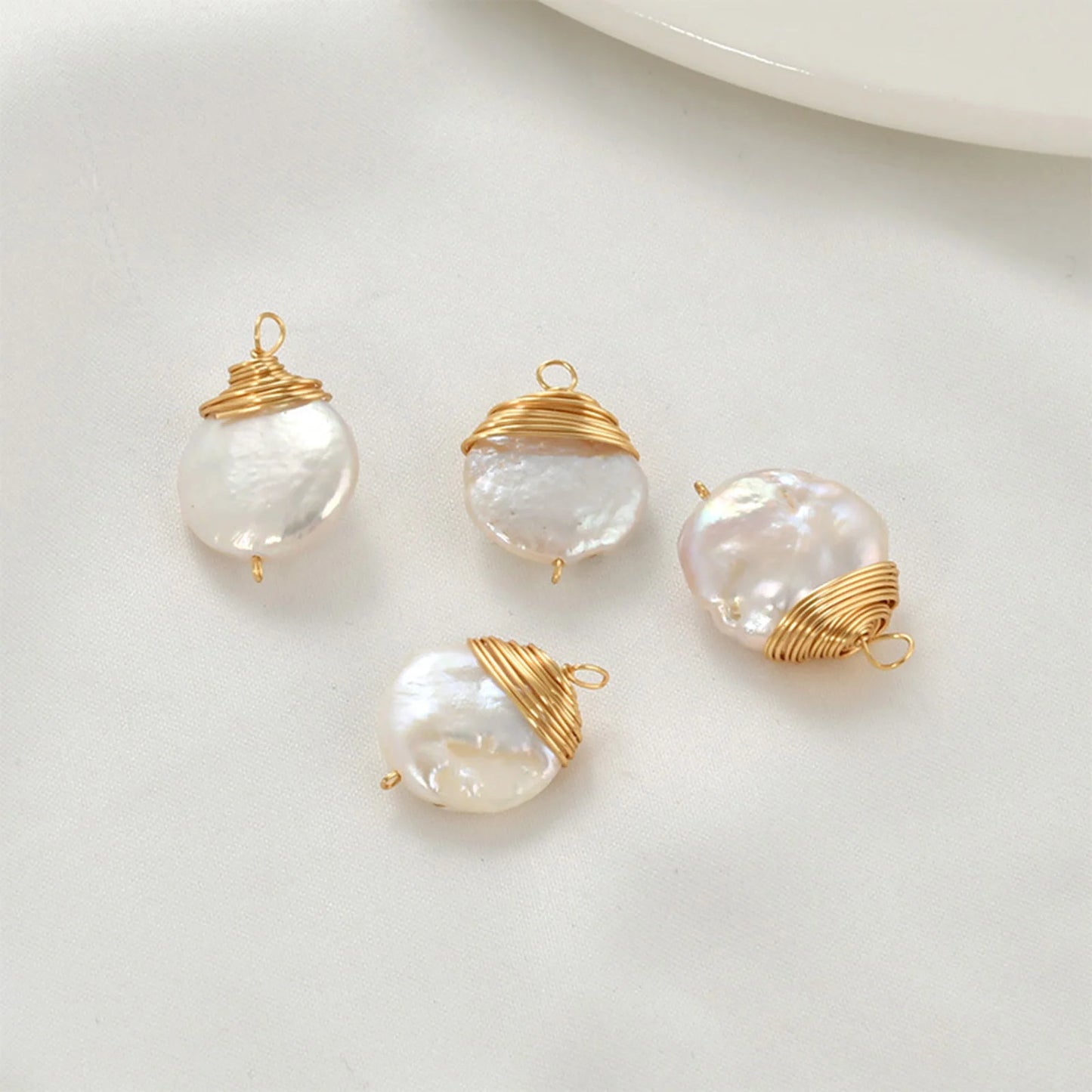 1pc Brass Charms Gold Color Wire Wrapped White Baroque Natural Pearl Pendants and Earrings