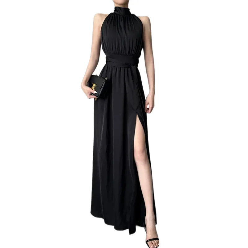 Elegant Black Dress Luxury Sleeveless Socialite Style Long Dress