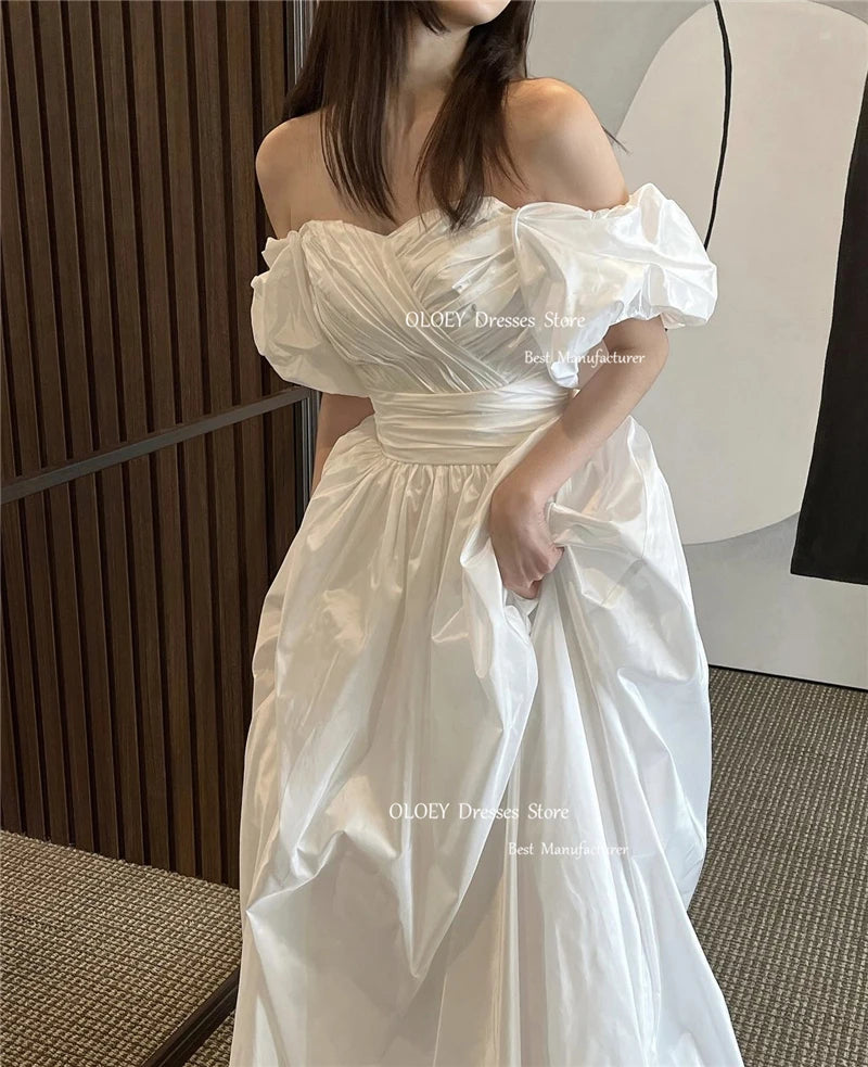 OLOEY Modest Simple Wedding Dresses Off Shoulder Sweetheart Belt Korean Bridal Gowns Customised Formal Party Dress