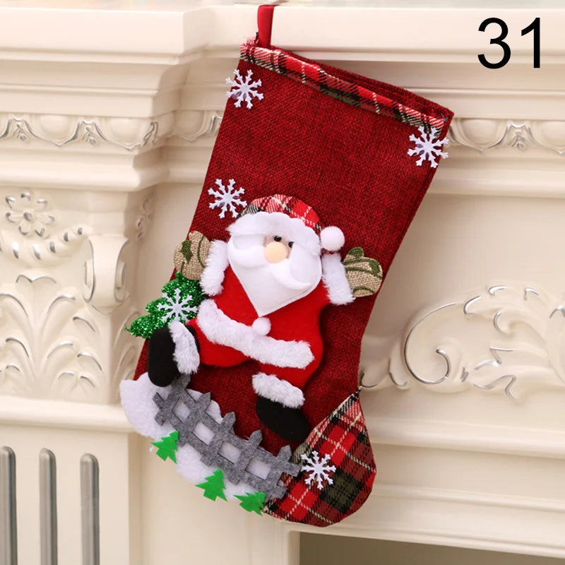 2024 New Year Christmas Stocking Sack Xmas Gifts Candy Bag Noel Christmas Decorations For Children Home Navidad Sock Tree Decor