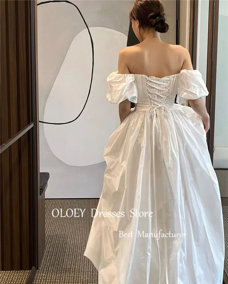 OLOEY Modest Simple Wedding Dresses Off Shoulder Sweetheart Belt Korean Bridal Gowns Customised Formal Party Dress