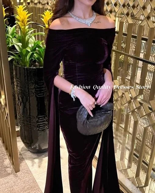 Women‘s Autumn Velvet Evening Dresses Long Sleeve Mermaid Prom Dresses robe de soirée sirène فساتين للمناسبات الخاصة Customized