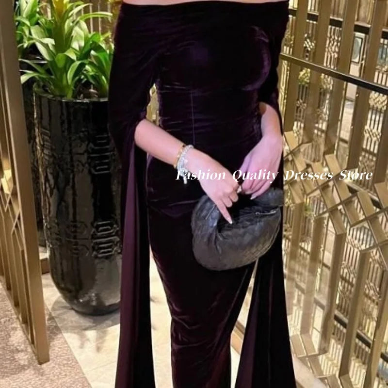 Women‘s Autumn Velvet Evening Dresses Long Sleeve Mermaid Prom Dresses robe de soirée sirène فساتين للمناسبات الخاصة Customized