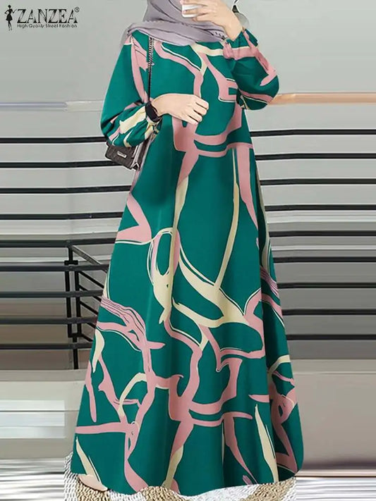 Elegant Printing Long Dresses Muslim Fashion