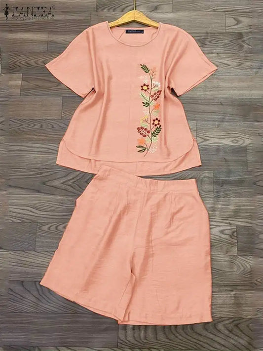 Summer Short Sleeve Blouse Trousers Suits