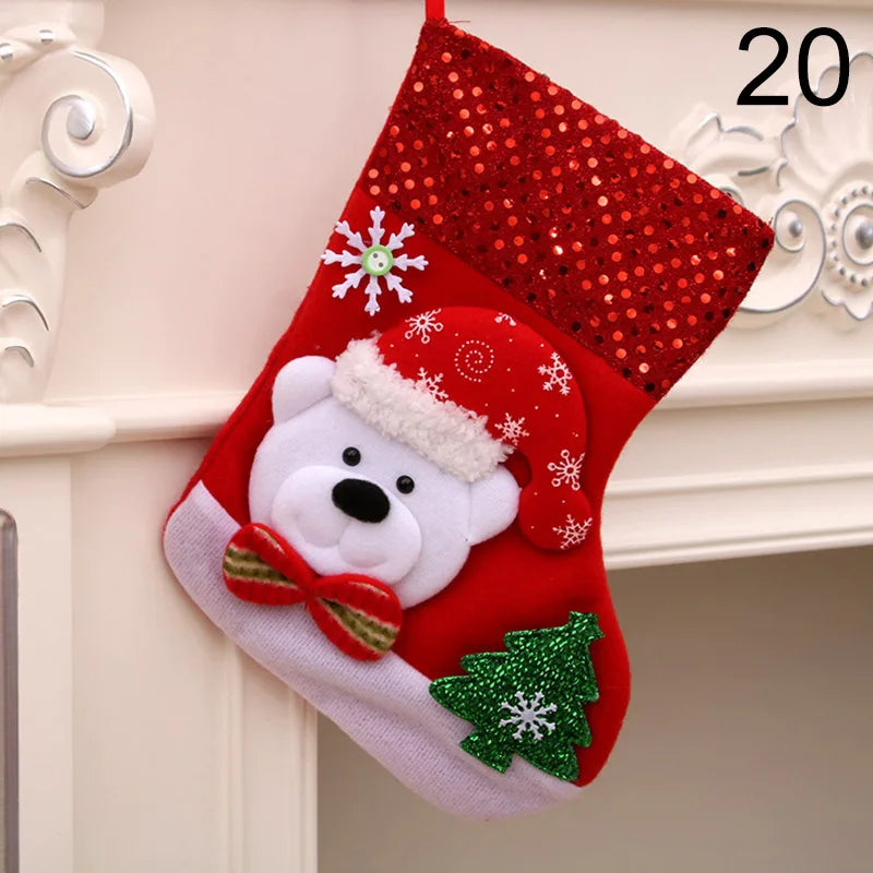 2024 New Year Christmas Stocking Sack Xmas Gifts Candy Bag Noel Christmas Decorations For Children Home Navidad Sock Tree Decor