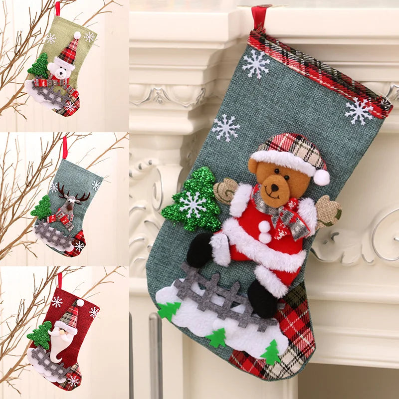 2024 New Year Christmas Stocking Sack Xmas Gifts Candy Bag Noel Christmas Decorations For Children Home Navidad Sock Tree Decor